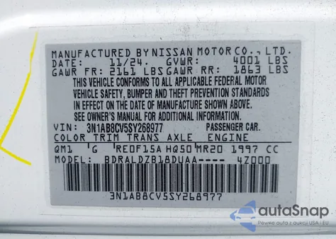 2025 Nissan Sentra Sv from USA, damaged, VIN 3N1AB8CV5SY268977